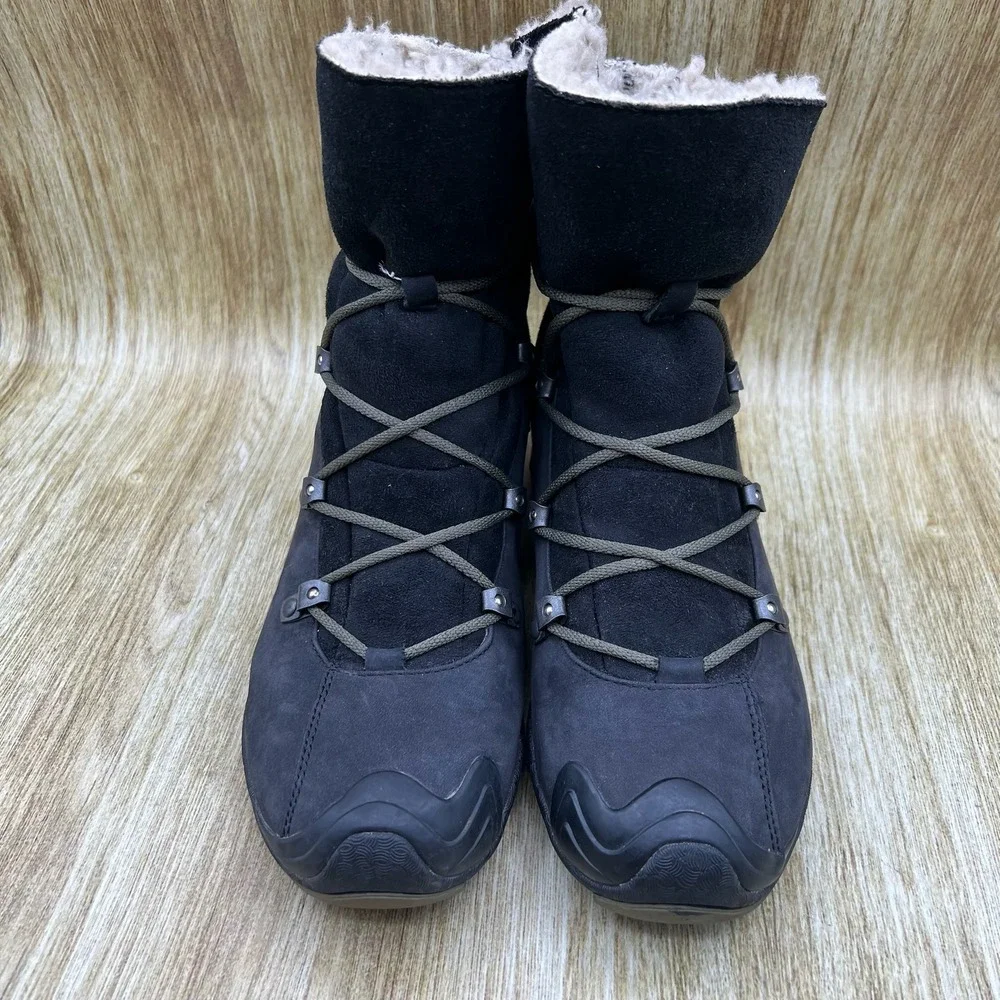 Merrell Forecast Tug Winter Boots Women's Size 8 Black Suede Faux Fur Lined